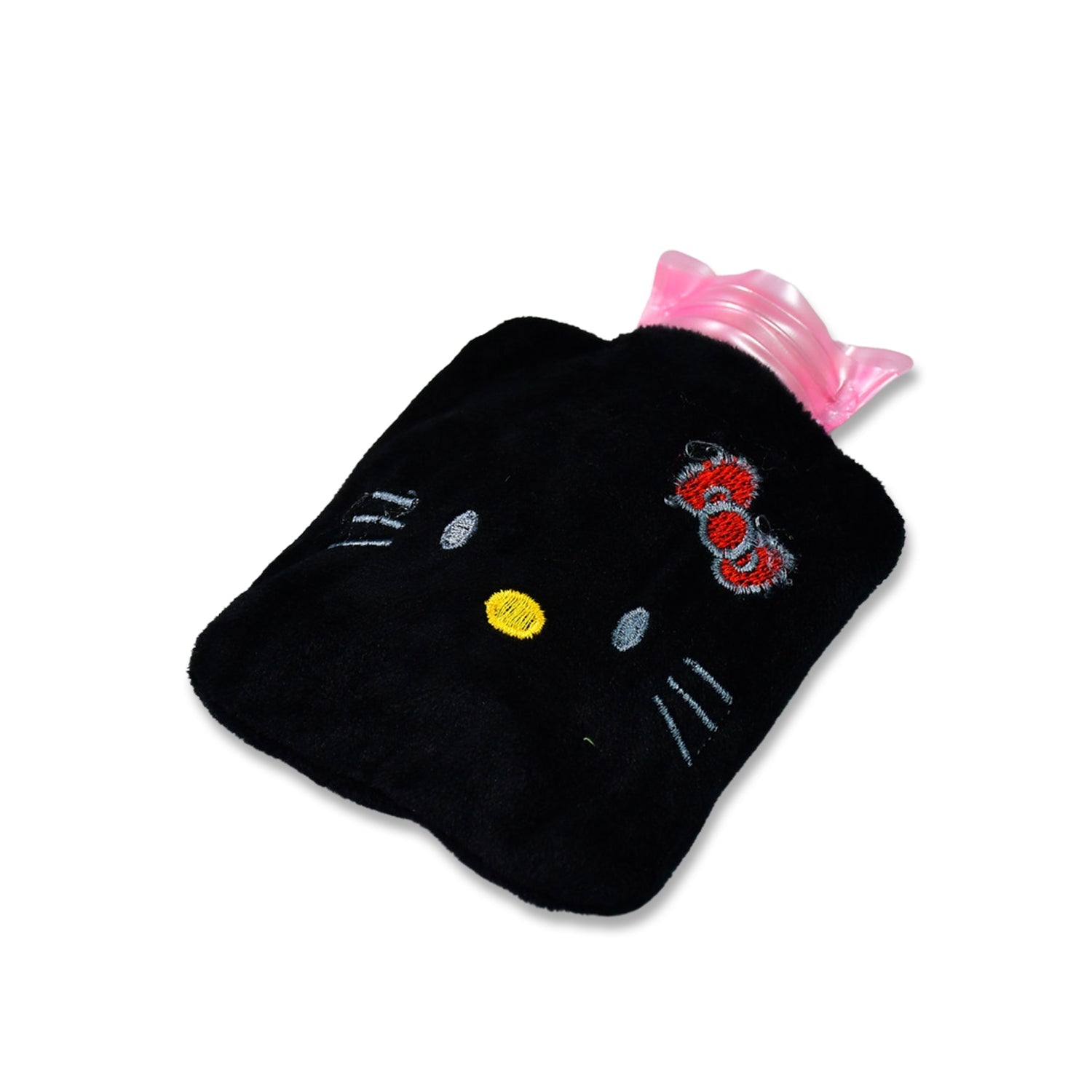 Hello Kitty hot water bag in black, ideal for neck, shoulder, and hand warmth