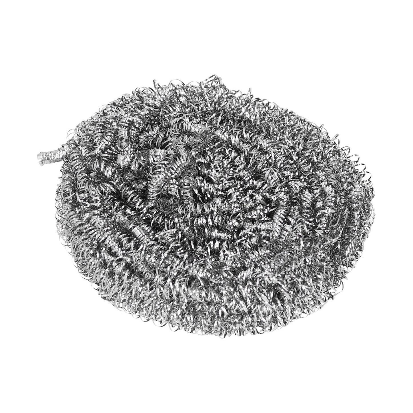 Stainless steel scourer for kitchen cleaning, ideal for pots, pans, and dishes. Pack of 6 durable scrubbers.