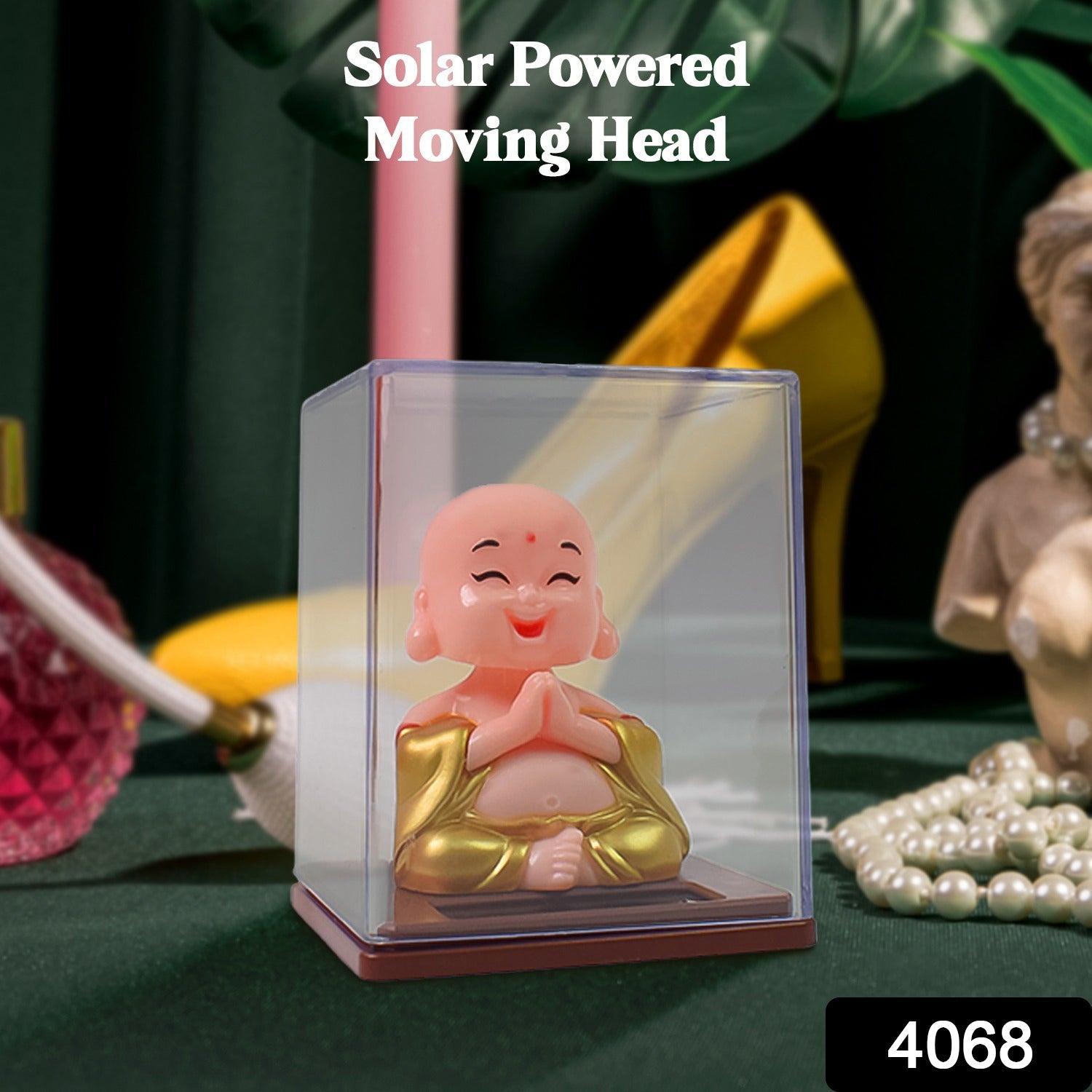 Solar Power Moving Head Buddha Statue Car Ornament 