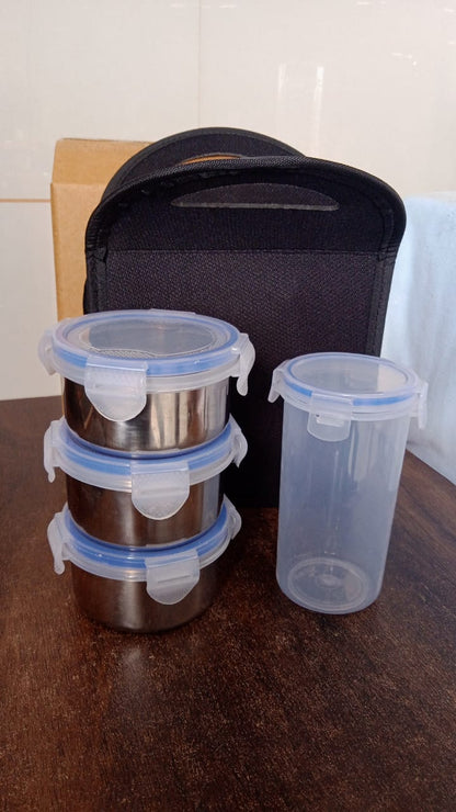 Compact Stainless Steel Airtight Lunch Box Set - 4 pcs (3 Leakproof Containers and 1 Bottle)