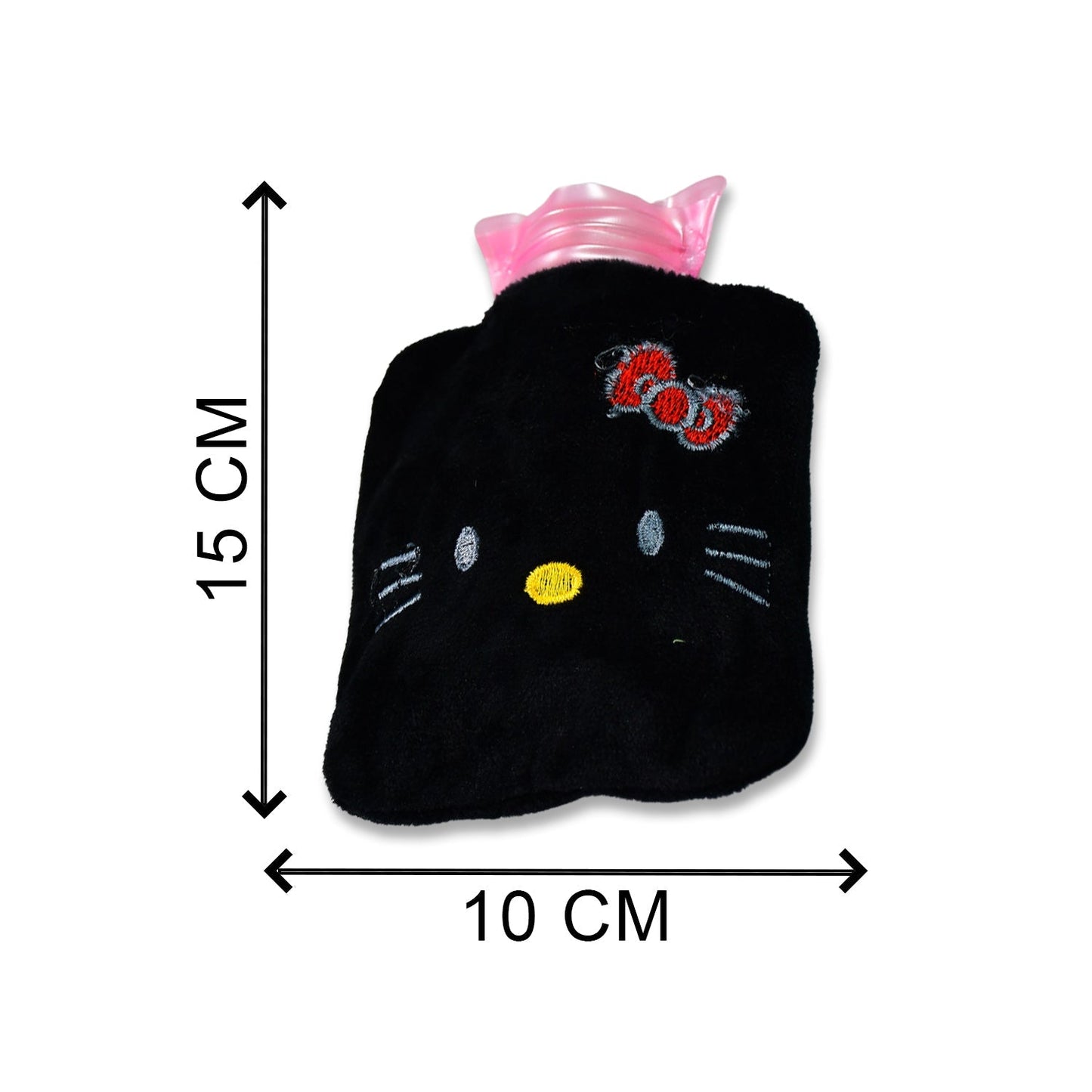 Small black hot water bag with Hello Kitty cover for pain relief