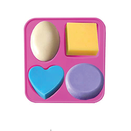 Assorted shape silicone molds, ideal for making mini cakes or soaps in different shapes.