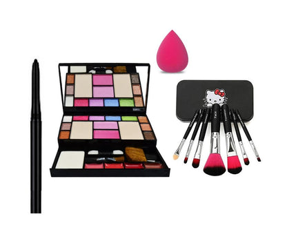 Glowhouse Professional makeup combo 6155 Makeup kit,Lipstick,Makeup sponge,Black hellom kitty makeup brush,Eyeliner,Mascara set combo (Set of 10)