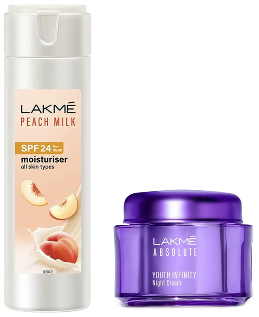 LAKMÉ Youth Infinity Skin Sculpting Night Creme, 50G & Peach Milk Lotion Moisturizer Spf 24 Pa++, 200Ml