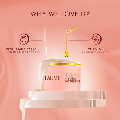 LAKMÉ Peach Milk Soft Crème Light Moisturizer for Face 300 g, Daily Lightweight Face Lotion with Vitamin E for Soft Skin- Non Sticky 24h Moisture (Pack of 2)