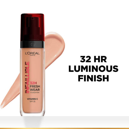 L'Oreal Paris Liquid Foundation, Oil Absorbing Formula, Transferproof, Heatproof and Long-lasting, Infallible 32H Fresh Wear, 260 Golden Sun, 30ml