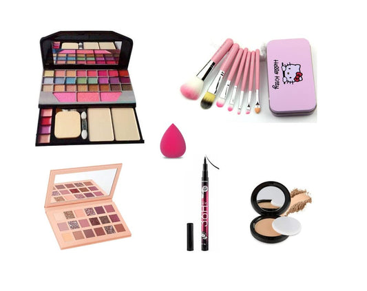 Glowhouse Professional makeup combo 6155 Makeup kit,Lipstick,Makeup sponge,Black hellom kitty makeup brush,Eyeliner,Mascara set combo (Set of 10)