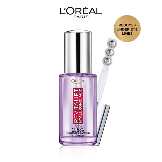 L'Oreal Paris Revitalift Hyaluronic Acid Eye Serum, 20ml, 1.5% Hyaluronic Acid and 1% Caffeine, Lightweight Texture, Non-Sticky, Reduce Fine Lines Under Eyes (Pack of 2)