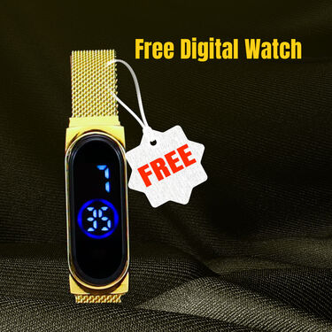 Golden Chain With Golden Bracelet And Diamond Ring + Free Digital Watch Combo