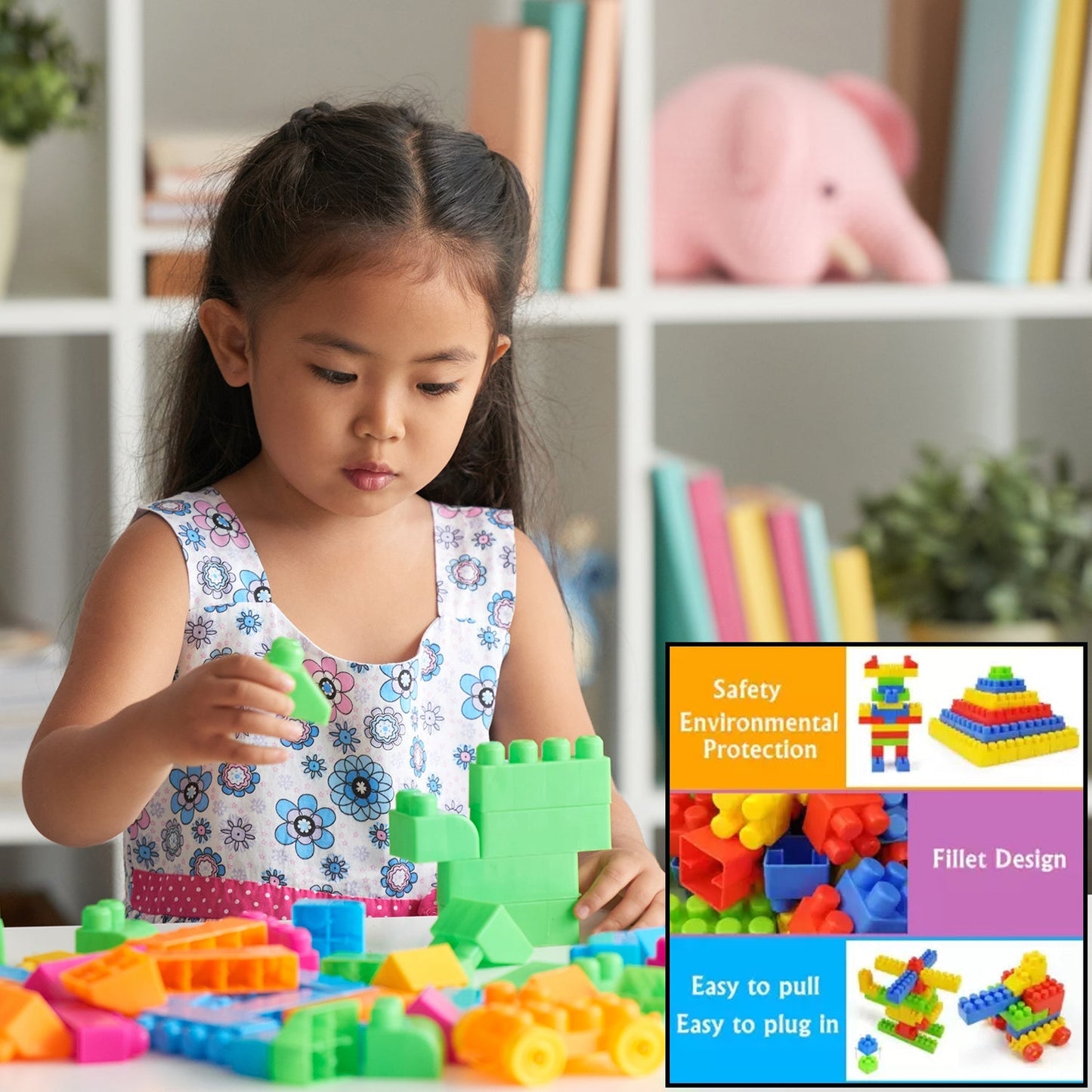 Brightly colored building blocks for educational play