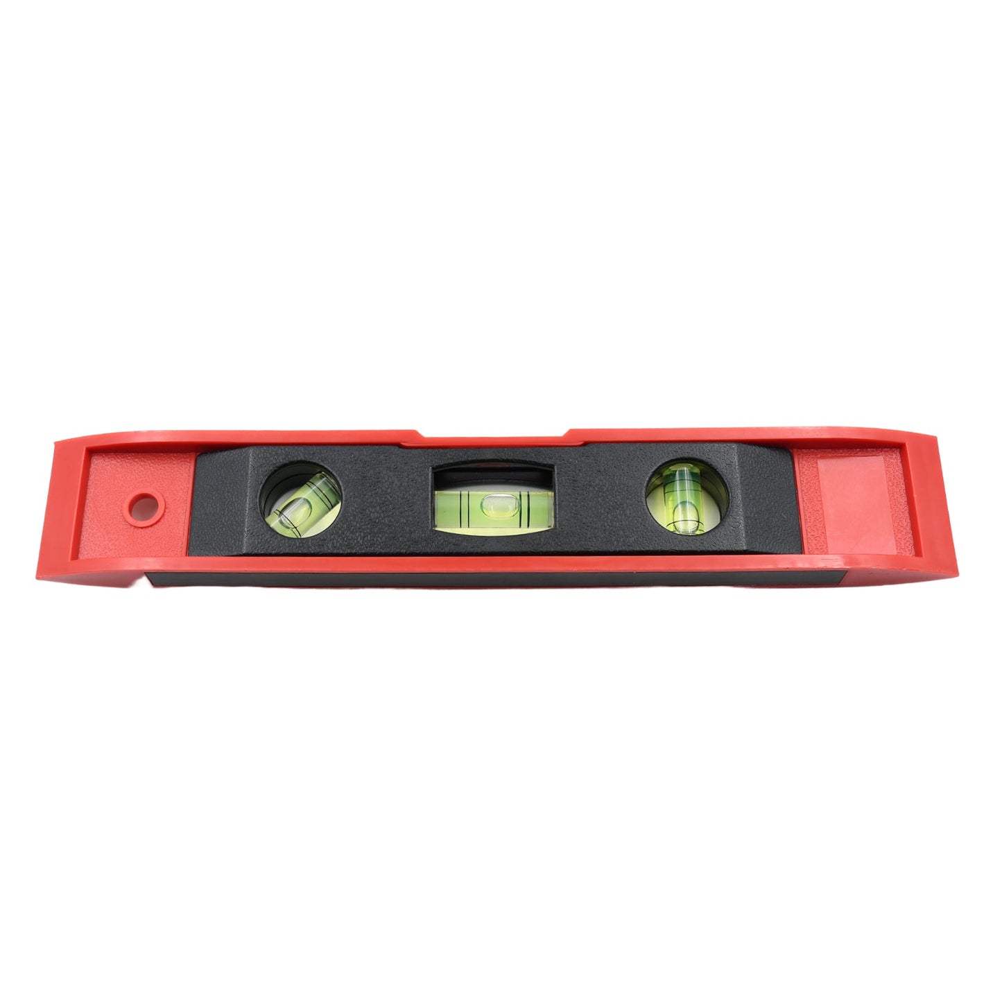 Small spirit level tool with three bubbles for precise leveling.