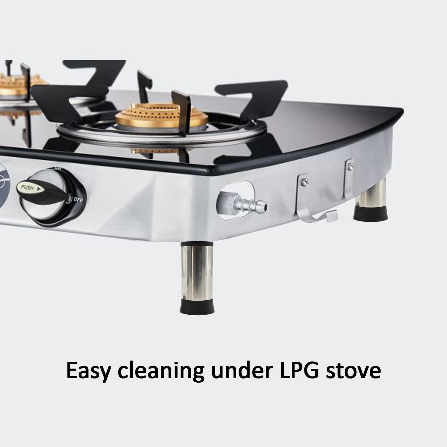 Stainless steel legs for kitchen stove.