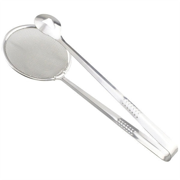 Kitchen filter spoon with clip, stainless steel, multi-functional.