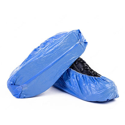 Pack of disposable shoe covers with elastic top for rainy weather.