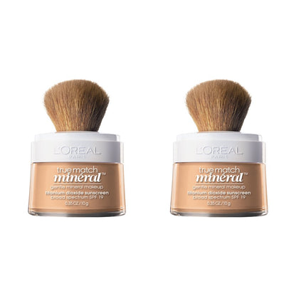 L'Oreal Paris Makeup True Match Loose Powder Mineral Foundation, skin-improving minerals control shine, reduce appearance of pores, leave skin soft and even, built-in brush, Natural Beige, 0.35