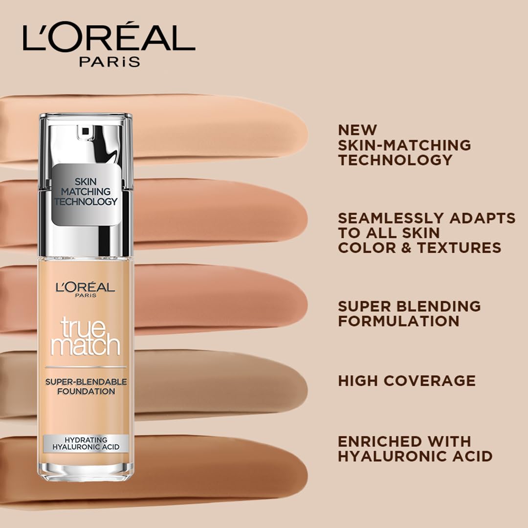L'OREAL PARIS True Match Super Blendable Liquid Foundation With Matte, Natural Finish (Golden Amber 7D7W, 30Ml) Matte & Natural Finish - Full, Oily