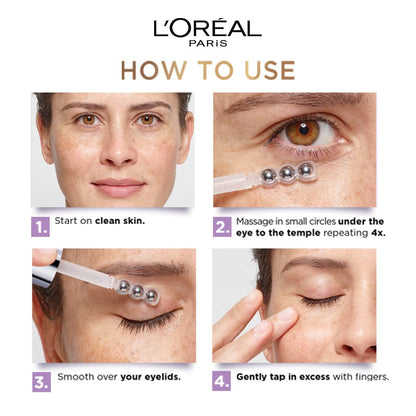L'Oreal Paris Revitalift Hyaluronic Acid Eye Serum, 20ml, 1.5% Hyaluronic Acid and 1% Caffeine, Lightweight Texture, Non-Sticky, Reduce Fine Lines Under Eyes (Pack of 2)