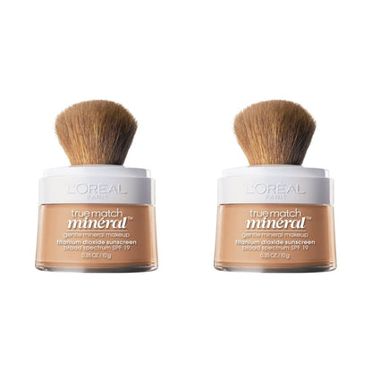 L'Oreal Paris Makeup True Match Loose Powder Mineral Foundation, skin-improving minerals control shine, reduce appearance of pores, leave skin soft and even, built-in brush, Natural Beige, 0.35