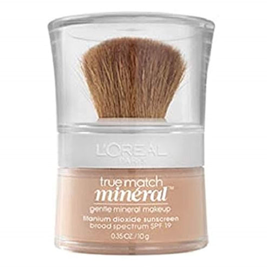 L'Oreal Paris Makeup True Match Loose Powder Mineral Foundation, skin-improving minerals control shine, reduce appearance of pores, leave skin soft and even, built-in brush, Natural Beige, 0.35