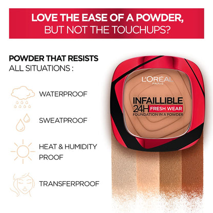 L'Oreal Paris Infallible 24H Fresh Wear Foundation in a Powder, 120 Vanilla, 9g
