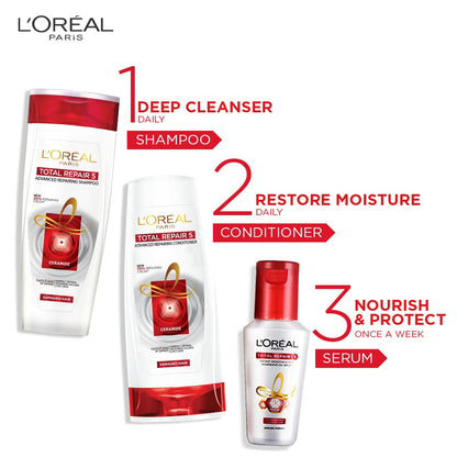 L'Oreal Paris Total Repair 5 Shampoo 704ml Combo with Conditioner, 192.5ml + Serum, 40ml FREE