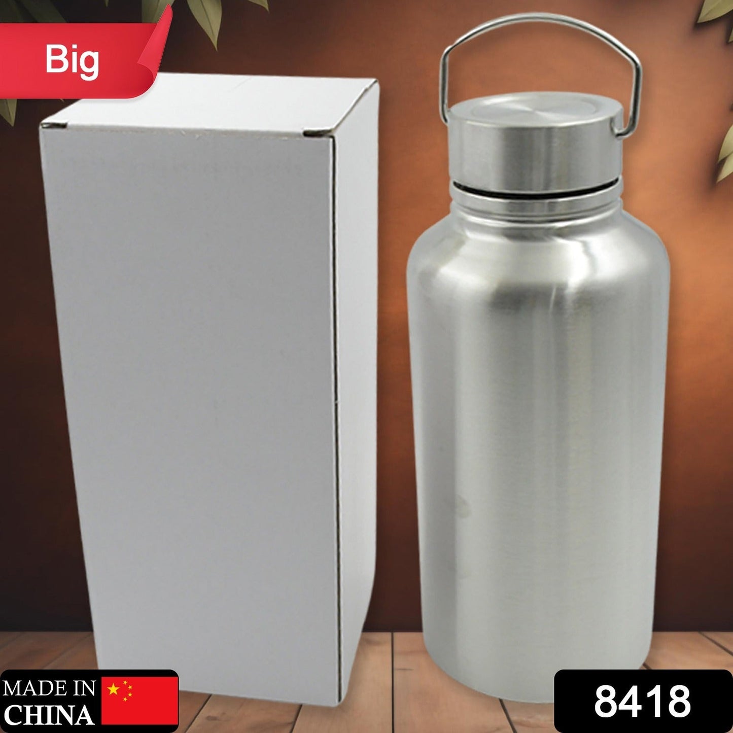 Stainless steel bottle, large, hot & cold, with handle