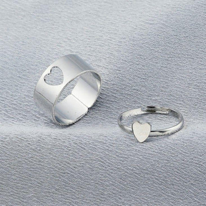 Pretty Silver Heart Matching Wrap Finger Couple Ring