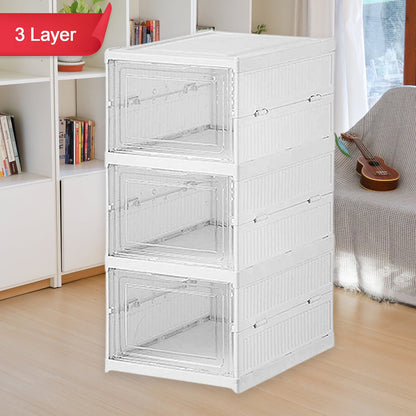 Stackable Multifunctional Storage, for Clothes Foldable Drawer Shelf Basket Utility Cart Rack Storage Organizer Cart for Kitchen, Pantry Closet, Bedroom, Bathroom, Laundry (3 Layer / 1 Pc)