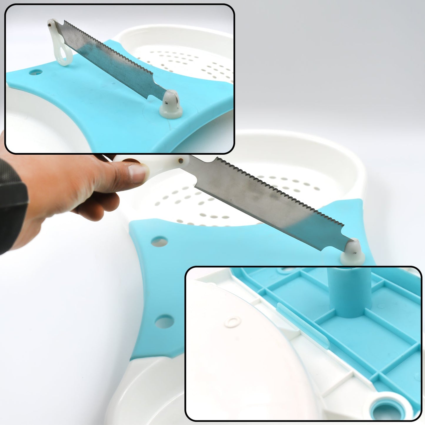 Adjustable cut and wash kitchen accessory for convenient vegetable prep.