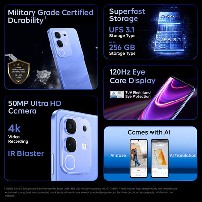 iQOO Z10x 5G (Ultramarine, 6GB RAM, 128GB Storage) | 6500 mAh Large Capacity Battery | Dimensity 7300 Processor | Military-Grade Durability