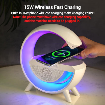 3-in-1 LED lamp with Bluetooth speaker and wireless charging