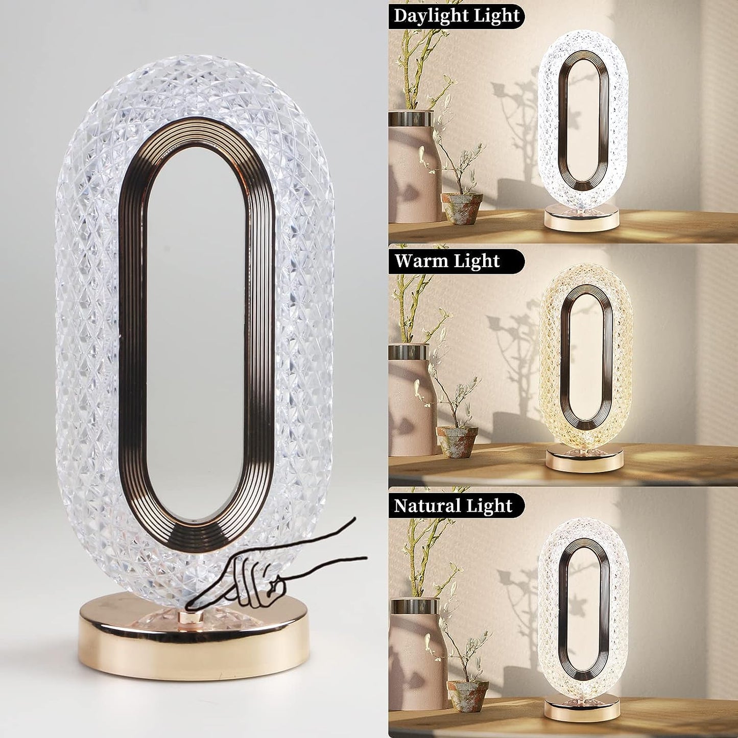 USB rechargeable crystal desk lamp with touch control