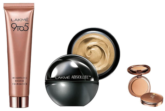 LAKMÉ Absolute Skin Natural Mousse,Full Ivory Fair 01, SPF 8, 25g & 9 to 5 Flawless Matte Complexion Compact Powder, 8g & 9 to 5 Weightless Mousse Foundation, Rose Ivory, 25g