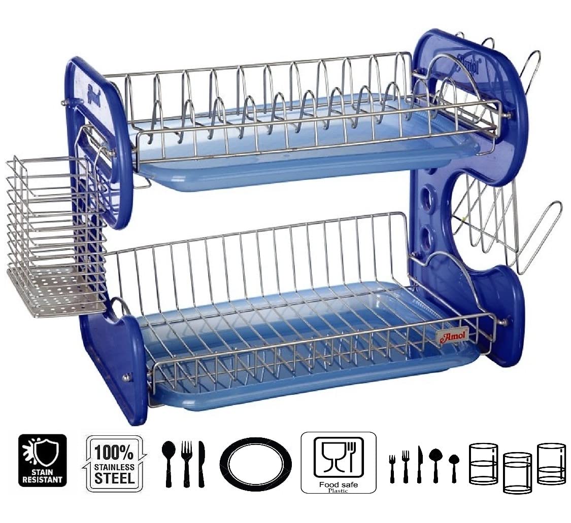 Kitchen dish rack with cutlery holder and tray