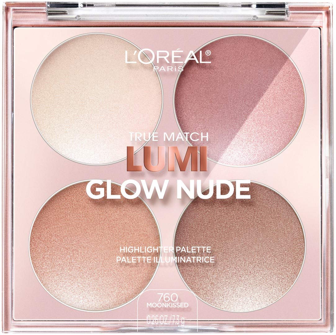 L'Oreal Paris Makeup True Match Lumi Glow Nude Highlighter Palette, customizable glow palette, highlighter, bronzer and blush, for a natural, illuminated look, 2 universal shades, Sun-Kissed, 0.