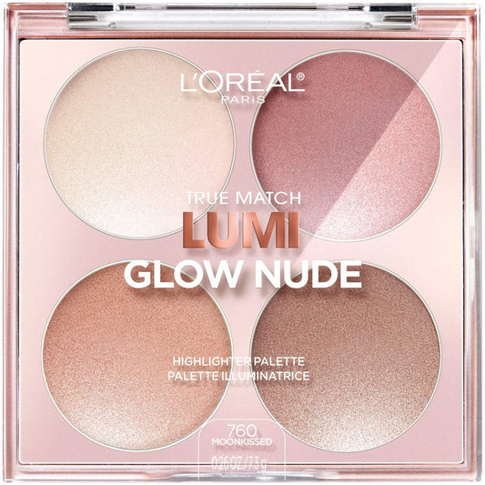 L'Oreal Paris Makeup True Match Lumi Glow Nude Highlighter Palette, customizable glow palette, highlighter, bronzer and blush, for a natural, illuminated look, 2 universal shades, Sun-Kissed, 0.