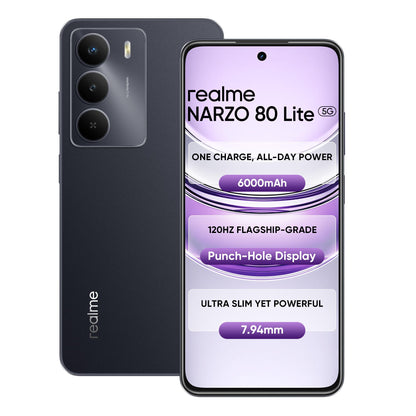 realme NARZO 80 Lite 5G (Onyx Black, 6GB+128GB) | 6000mAh Long-Lasting Battery | MediaTek Dimensity 6300 5G | AI Assist | IP64 Rated Water & Dust Resistance | Military-Grade Durability