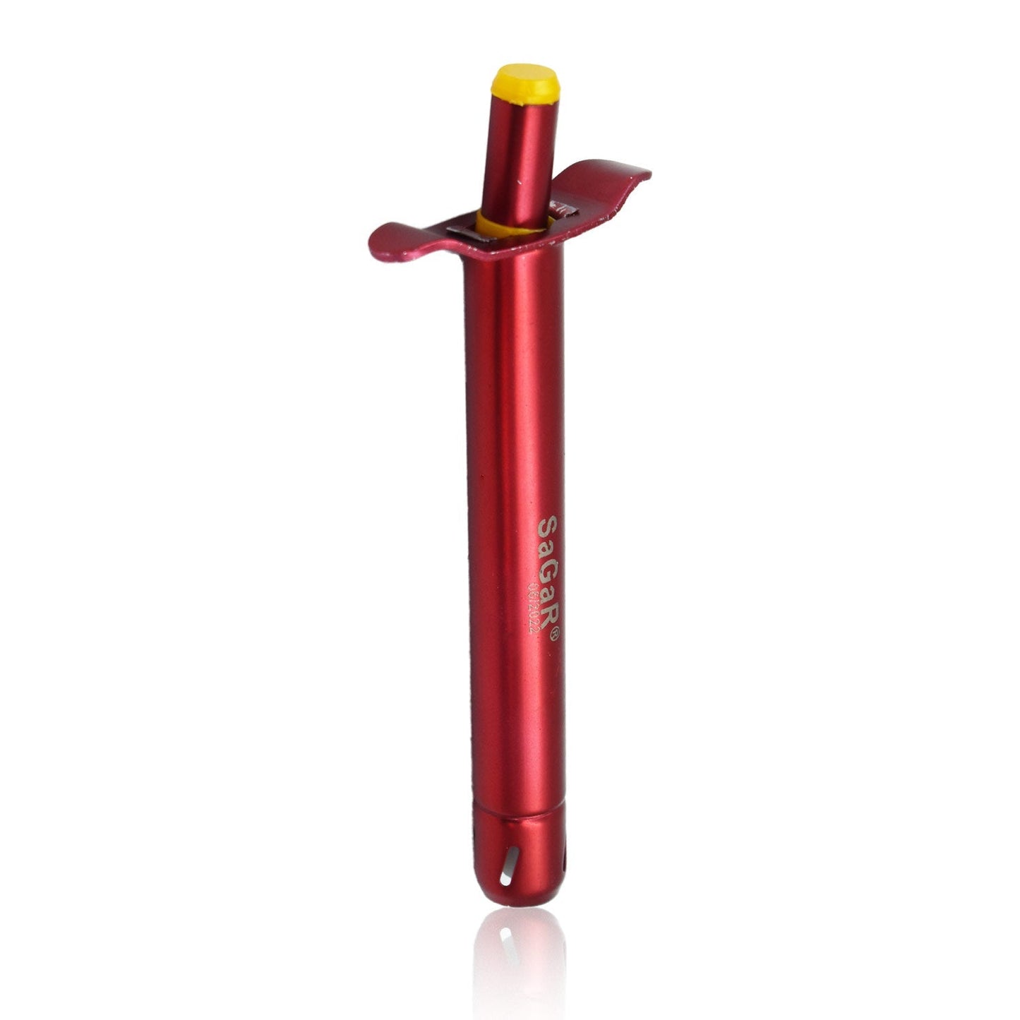 Ergonomic stainless steel lighter with a long handle for easy reach.