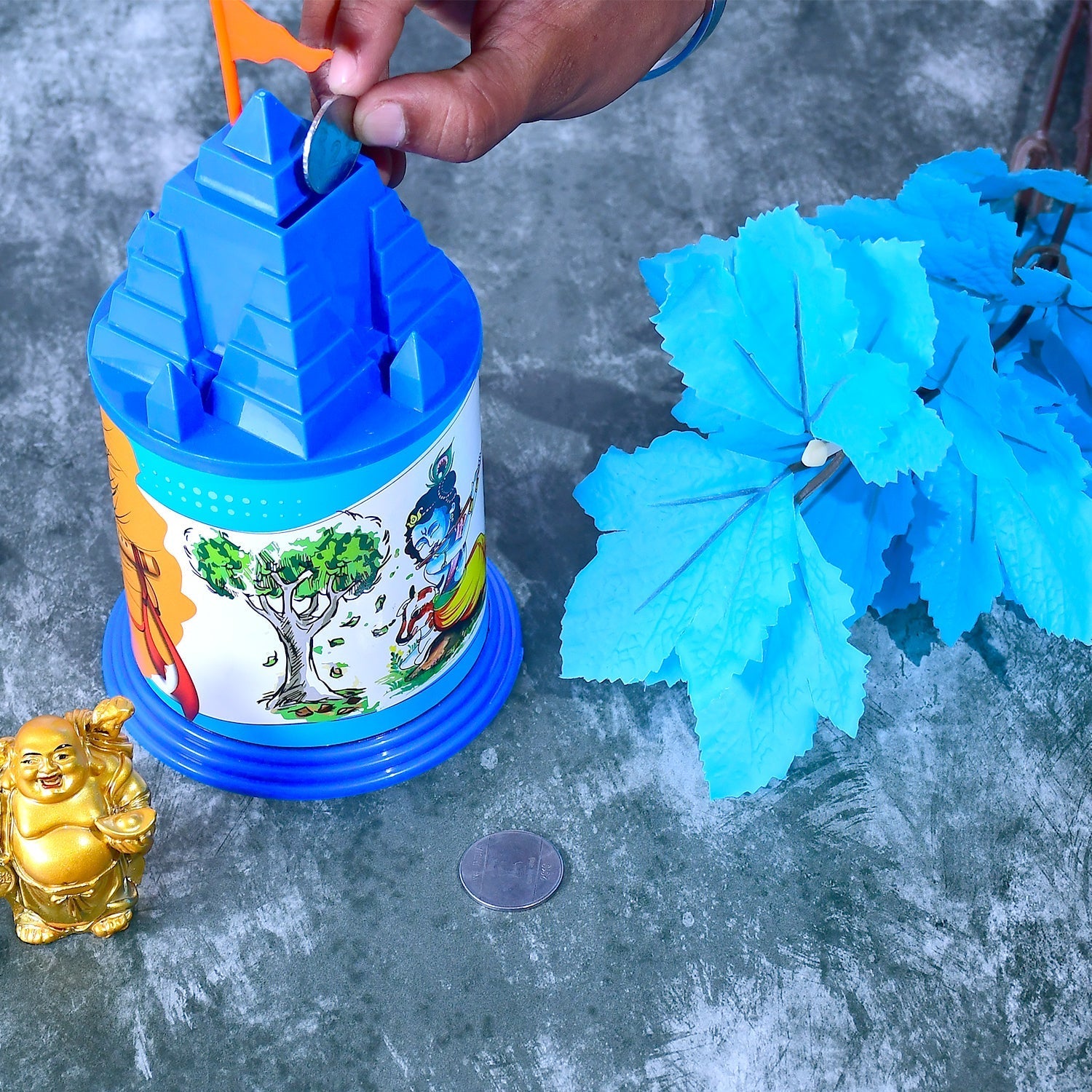 Temple-shaped coin saving bank