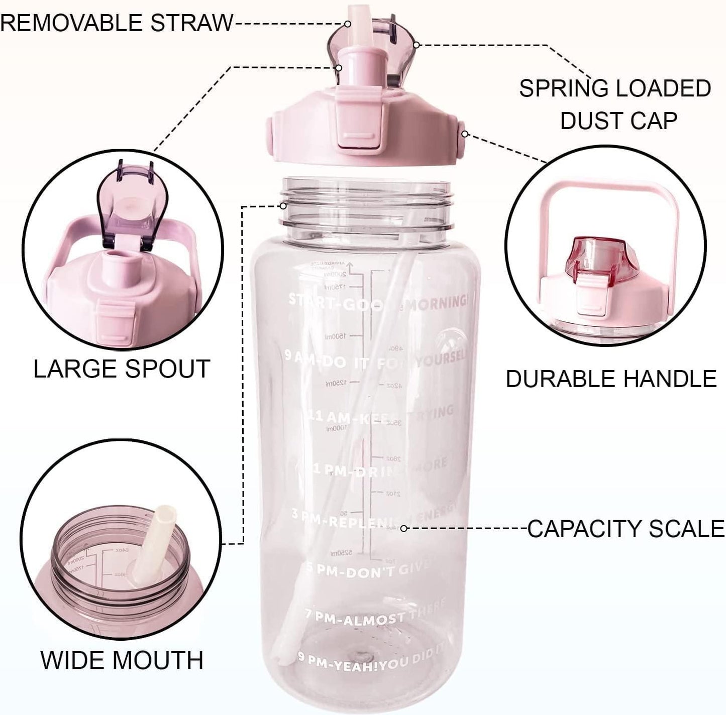 Leakproof 2L Water Bottle With Straw Sport Bottle Sipper