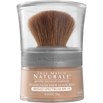 L'Oreal Paris Makeup True Match Loose Powder Mineral Foundation, skin-improving minerals control shine, reduce appearance of pores, leave skin soft and even, built-in brush, Natural Beige, 0.35
