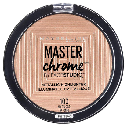 Maybelline New York The Blushed Nudes Palette Eyeshadow, 9g and Maybelline New York Face Studio Master Chrome Metallic Highlighter, Molten Gold, 6.7g