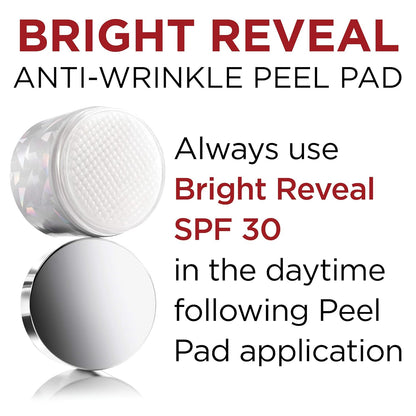 L'Oreal Paris Revitalift Bright Reveal Anti-Aging Peel Pads with Glycolic Acid Exfoliating Facial Pads to Reduce Wrinkles and Brighten Skin for All Skin Types 30 Count (Pack of 1) White