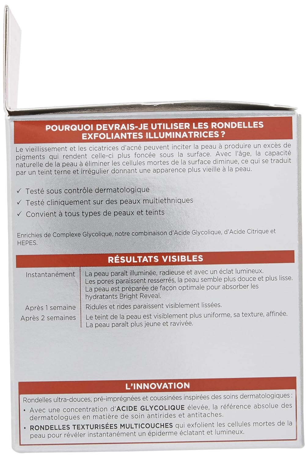 L'Oreal Paris Revitalift Bright Reveal Anti-Aging Peel Pads with Glycolic Acid Exfoliating Facial Pads to Reduce Wrinkles and Brighten Skin for All Skin Types 30 Count (Pack of 1) White