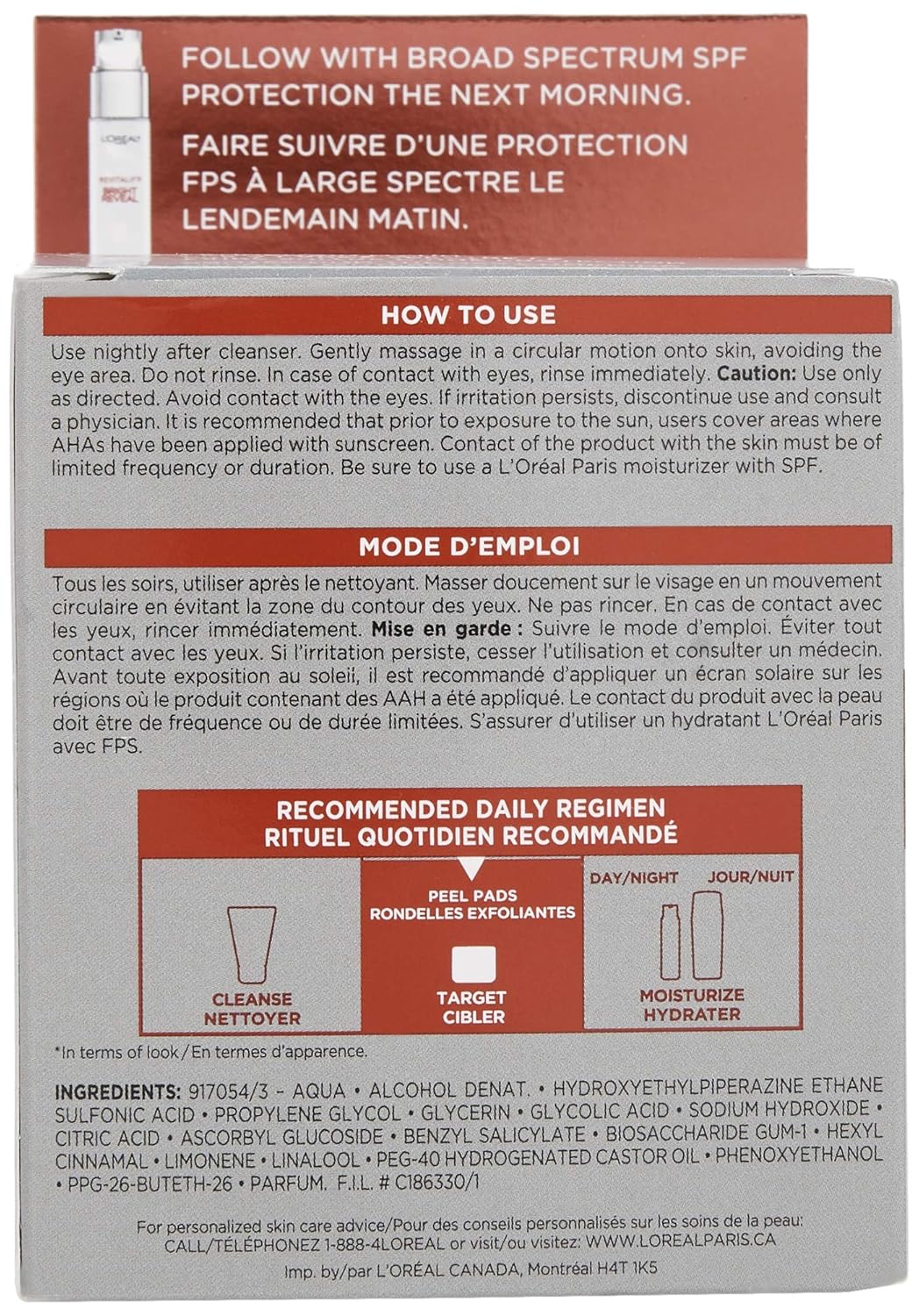 L'Oreal Paris Revitalift Bright Reveal Anti-Aging Peel Pads with Glycolic Acid Exfoliating Facial Pads to Reduce Wrinkles and Brighten Skin for All Skin Types 30 Count (Pack of 1) White