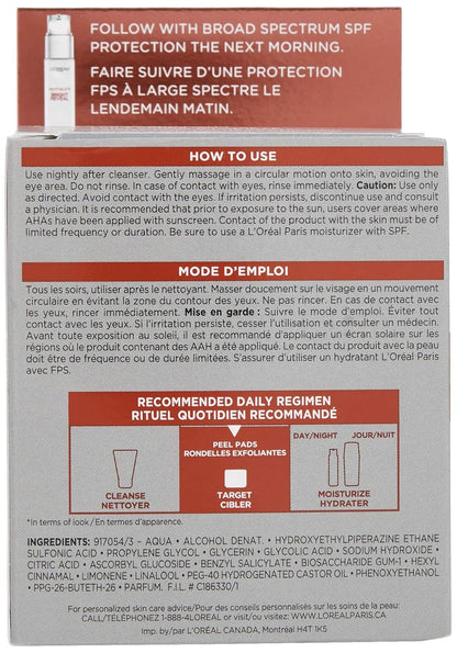 L'Oreal Paris Revitalift Bright Reveal Anti-Aging Peel Pads with Glycolic Acid Exfoliating Facial Pads to Reduce Wrinkles and Brighten Skin for All Skin Types 30 Count (Pack of 1) White
