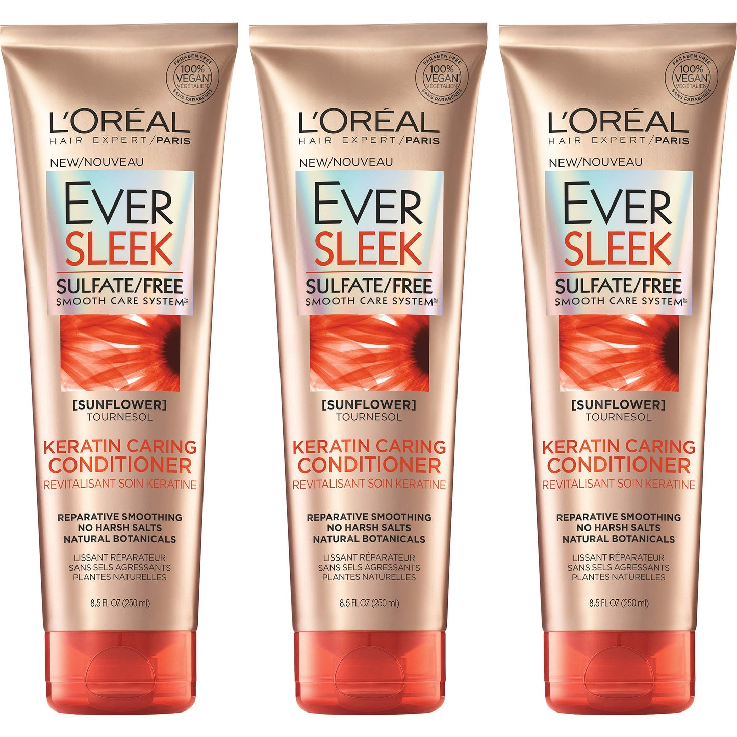L'Oreal Ever Sleek Keratin Caring Conditioner Sunflower, 8.5 Fl Oz (Pack of 2)