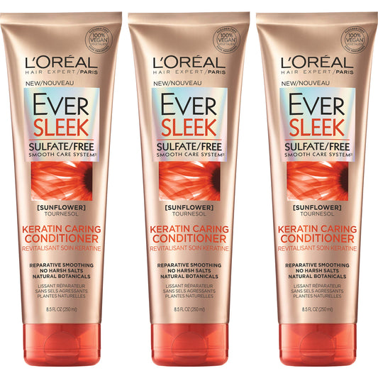 L'Oreal Ever Sleek Keratin Caring Conditioner Sunflower, 8.5 Fl Oz (Pack of 2)