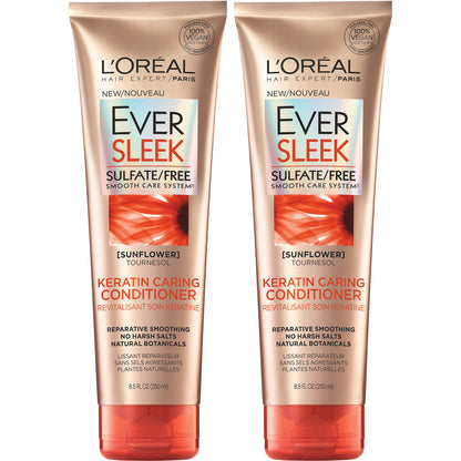 L'Oreal Ever Sleek Keratin Caring Conditioner Sunflower, 8.5 Fl Oz (Pack of 2)
