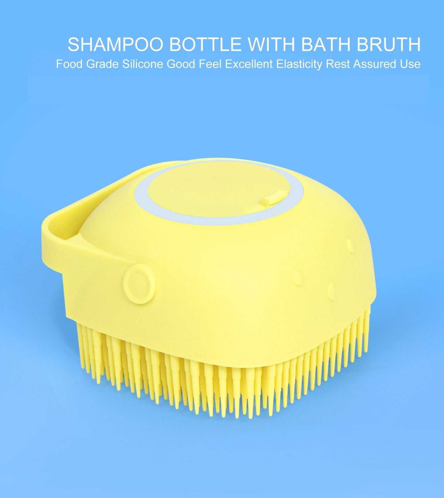 Silicone bath brush showing shampoo dispenser, ideal for a gentle scrub.